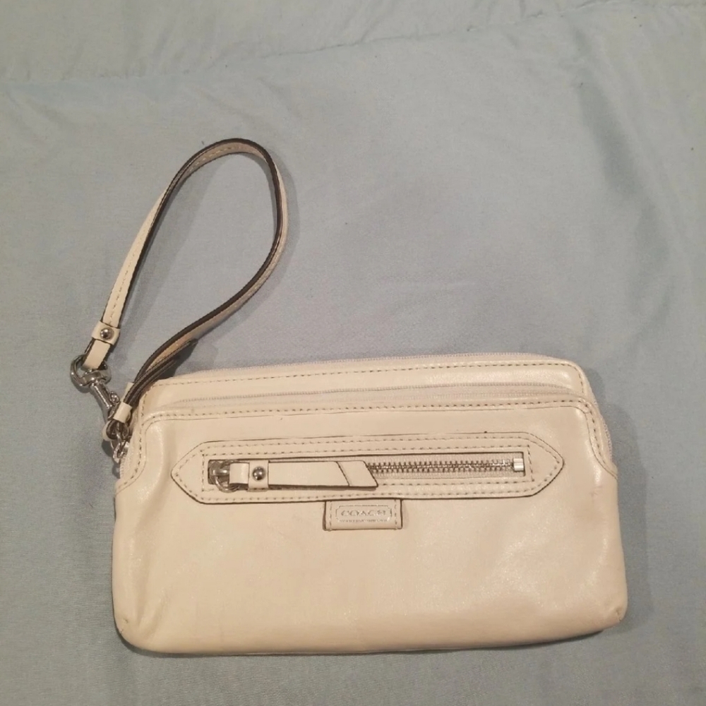 Ivory Leather Coach wristlet wallet